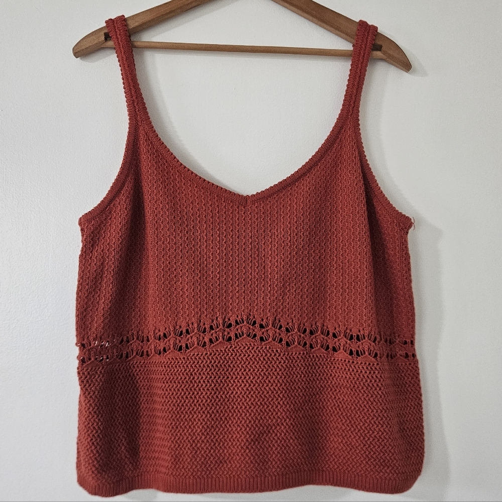 Old Navy Womens Top XL Sweater Crop Crafted Tank Orange Boho Chic Knit Retro